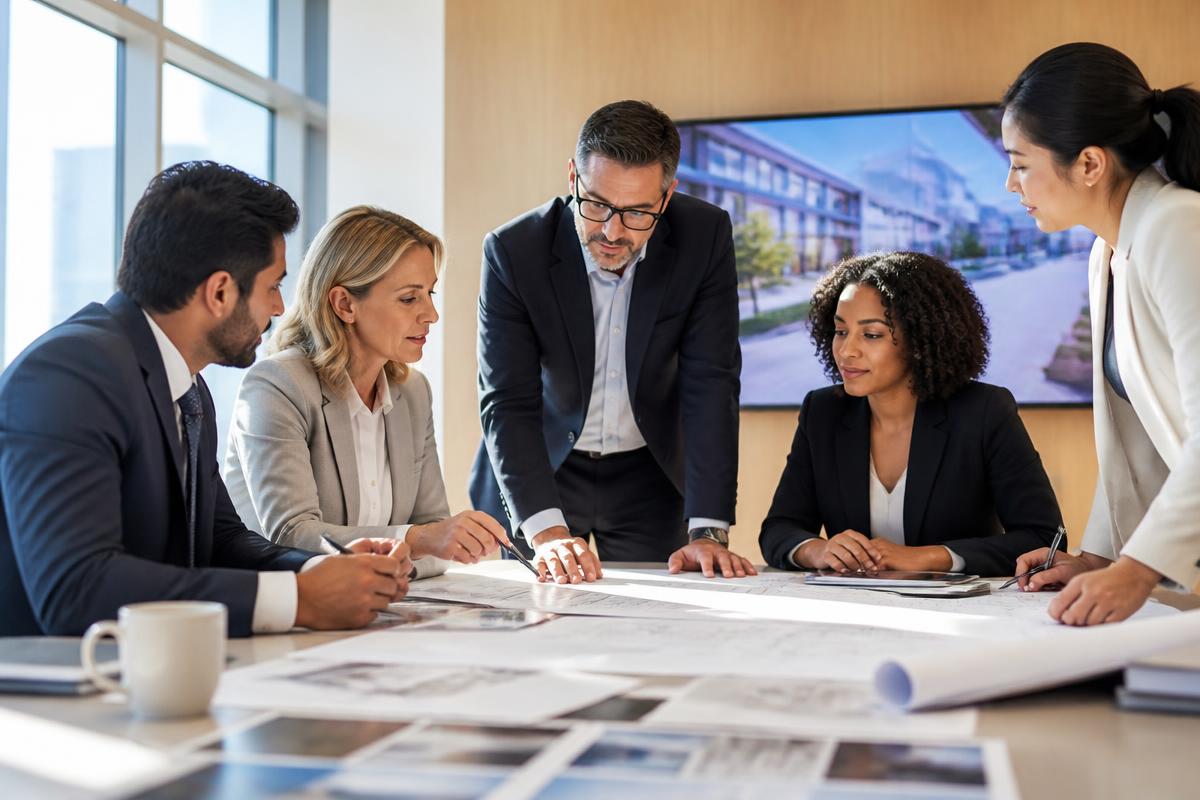 Healthcare property advisors reviewing plans